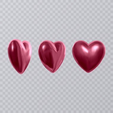 Pembe renk 3D kalplerinde şeffaf bir arka plan üzerinde set, onları Sevgililer günü tebrik kartları süslemeleri kullanabilirsiniz