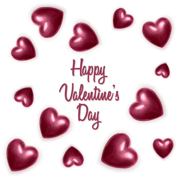 Valentýna s den blahopřání s růžové a objemný srdce na bílém podkladu. Vektorové ilustrace — Stockový vektor