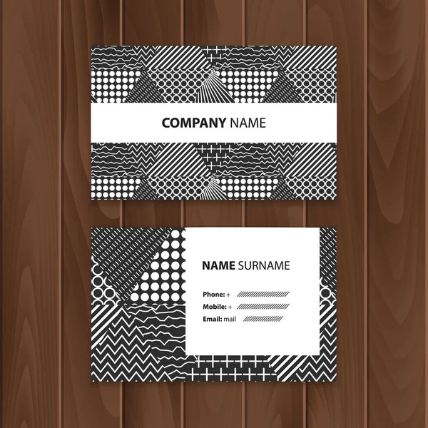 Vektor-abstrakte kreative Visitenkarten mit Cover aus schwarz-weißen Dreiecken — Stockvektor