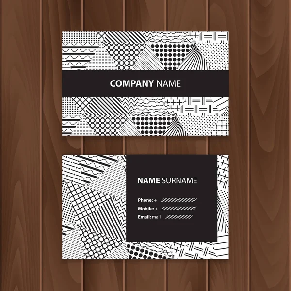 Vektor-abstrakte kreative Visitenkarten mit Cover aus schwarz-weißen Dreiecken — Stockvektor