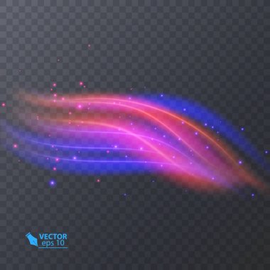 Renkli ışık neon etkisi. soyut parçacıklar. Koyu arka plan üzerinde vektör Magic ışıltı şeffaf neon etkisi