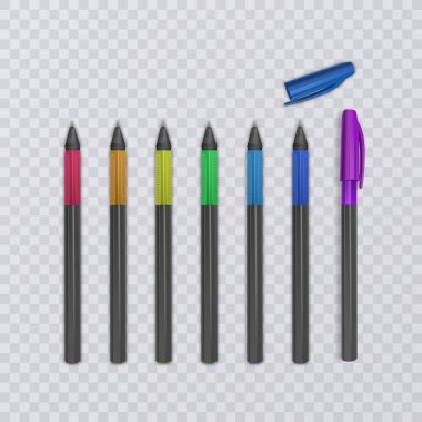 Gökkuşağı renkleri ile gerçekçi kalemler. Vektör çizim.