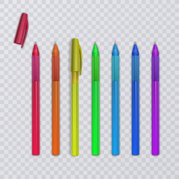 Realistische pennen met regenboogkleuren. Vectorillustratie. — Stockvector