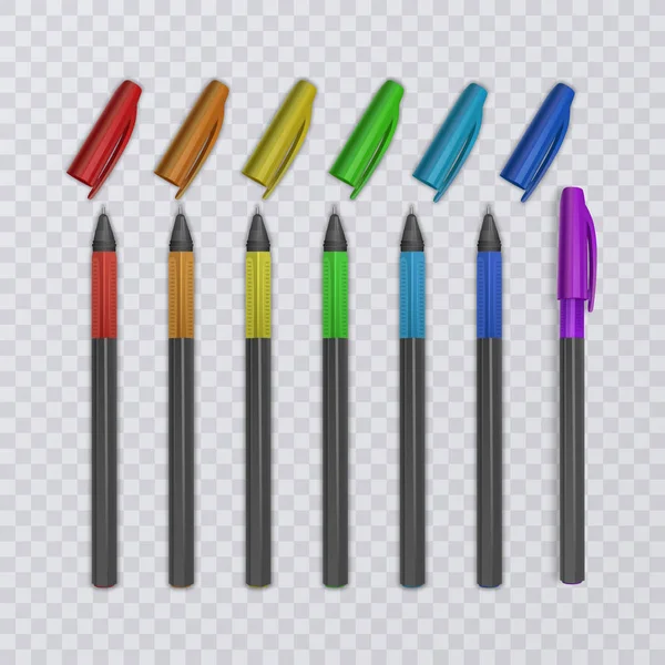 Plumas realistas con colores de arco iris. Ilustración vectorial . — Vector de stock