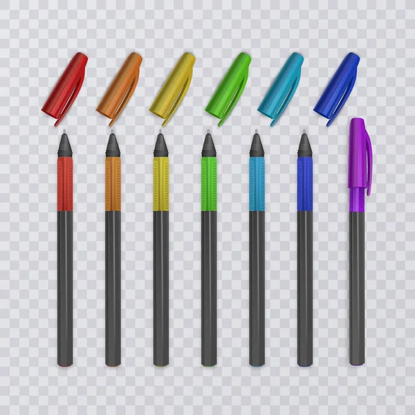 Realistische pennen met regenboogkleuren. Vectorillustratie. — Stockvector