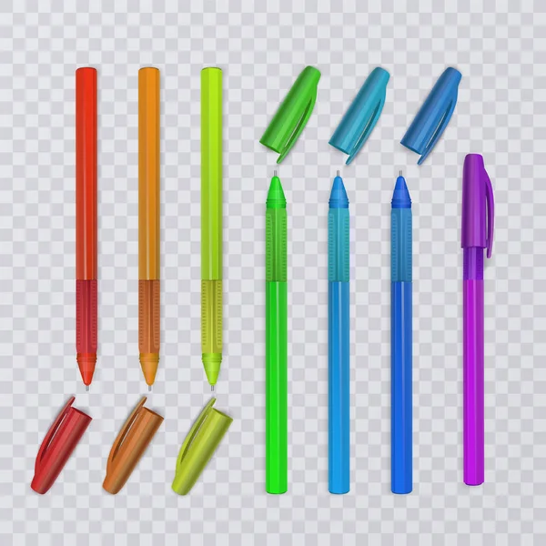 Stylos réalistes aux couleurs arc-en-ciel. Illustration vectorielle . — Image vectorielle