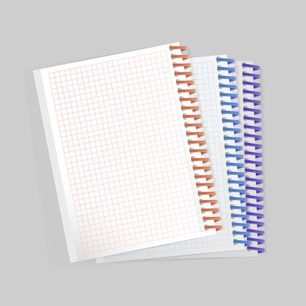 Cuaderno en espiral realista en blanco sobre fondo blanco. Mostrar Mock up para sus entradas, vector eps 10 ilustración — Archivo Imágenes Vectoriales