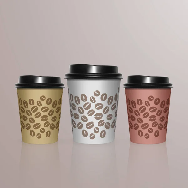 커피 컵-이랑 카페, 레스토랑 브랜드 아이덴티티 디자인에 대 한 서식 파일의 집합입니다. 검정, 노랑, 갈색 종이 커피 컵 이랑. 일회용 플라스틱 및 뜨거운 음료 종이 식기 서식 파일 — 스톡 벡터