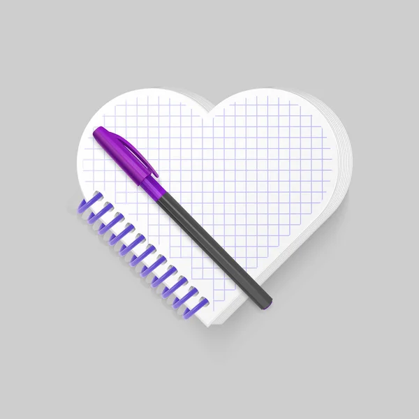 Порожній спіральний блокнот з формою серця на білому тлі. Показувати макет для ваших записів, Векторні ілюстрації — стоковий вектор
