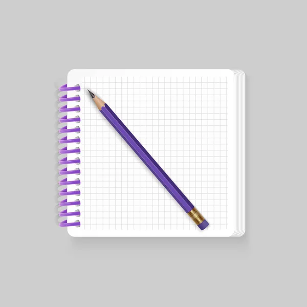 空白メモ帳リングノート白い背景に現実的な鉛筆。あなたのエントリのためにモックを表示、ベクトル eps 10 イラスト — ストックベクタ