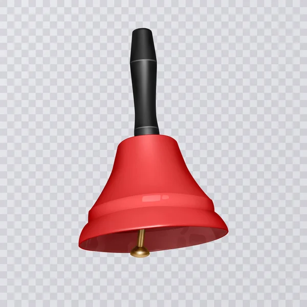 Realista, campana escolar de color rojo sobre un fondo transparente — Vector de stock