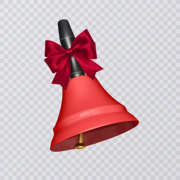 Ilustración vectorial con campana escolar realista color rojo, campana con bonito lazo aislado sobre fondo transparente — Vector de stock