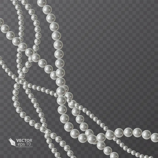 Hilos realistas de perlas blancas, elemento decorativo para tarjetas de vacaciones, invitaciones de boda, ilustración vectorial Vector De Stock