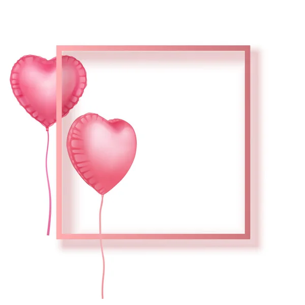 Tarjeta de felicitación con globos en forma de corazones, colores rosa pálido, se puede utilizar como tarjeta de felicitación para el día de San Valentín — Archivo Imágenes Vectoriales