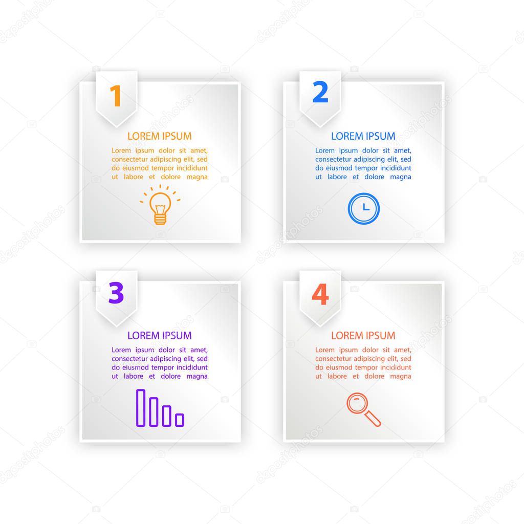 Infographic 3d label, template design. Business concept, Infographic with number 4 options, step or processes. Element for layout process, Vector Eps 10 illustration