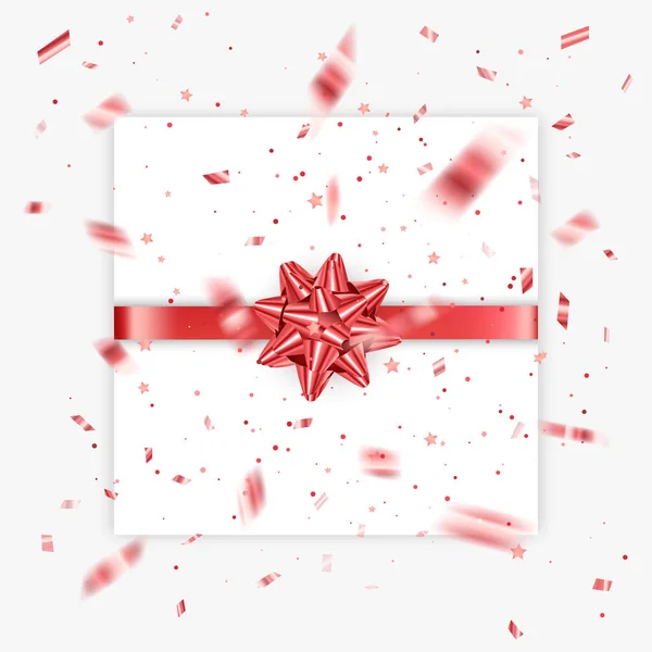 Presente arco realista vetor ilustração fundo branco. Fita vermelha presente caixa decoração. design para cartões de aniversário, design de celebração de Natal, vetor EPS 10 ilustração — Vetor de Stock