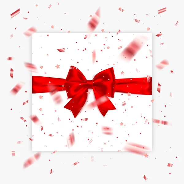 Ajándék íj reális vektor illusztráció fehér háttér. Vörös szalag ajándék doboz dekoráció. design születésnapi üdvözlőlapok, karácsonyi ünnepi design, vektor Eps 10 illusztráció — Stock Vector