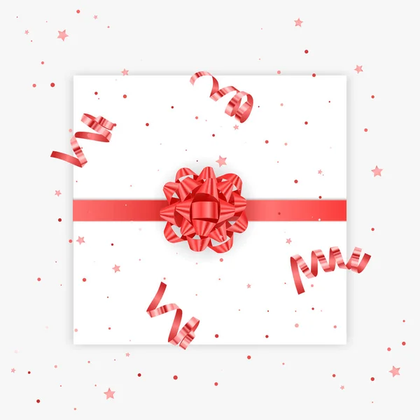 흰색 바탕에 활 모양의 실제 벡터 그림. 빨간색 리본 현재 상자 장식. 생일 축하 카드 디자인, 크리스마스 축하 디자인, 벡터 EPS 10 삽화 — 스톡 벡터