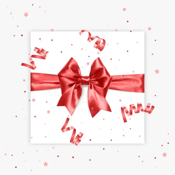 ギフト弓現実的なベクトルイラスト白の背景。赤いリボンのプレゼントボックスの装飾。誕生日の挨拶カードのためのデザイン,クリスマスのお祝いのデザイン,ベクトルEps 10イラスト — ストックベクタ