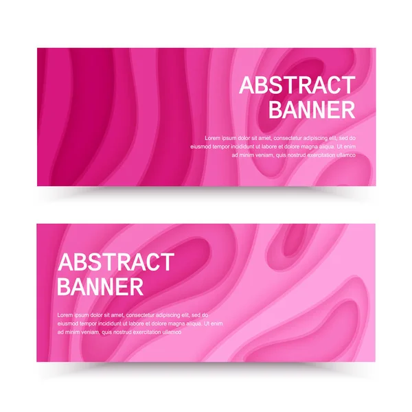 Horizontal banners with 3D abstract pink background with paper cut shapes. Layout for business presentations, flyers, posters and invitations. Colorful carving art, Vector Eps 10 design — Stock Vector