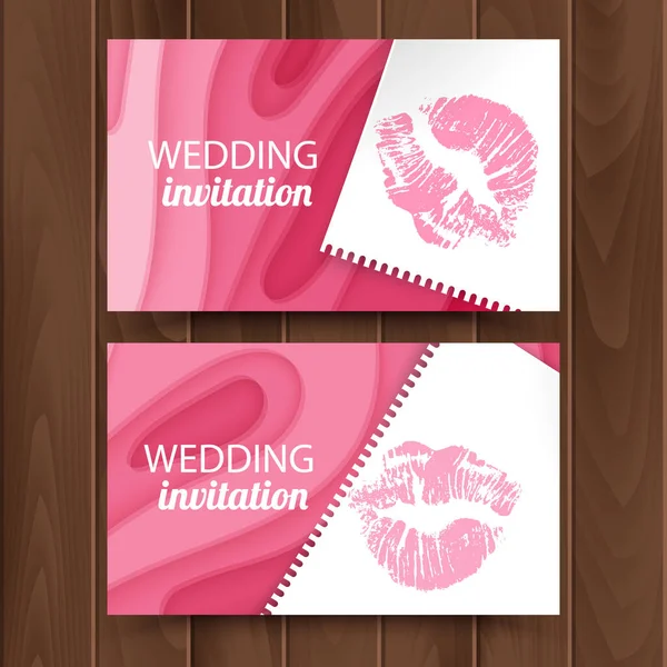 Plantilla de postal para invitación de boda con diseño de corte de papel de color rosa, plantilla de diseño de corte de vectores eps 10 formato — Vector de stock