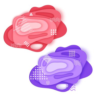 Soyut modern grafik elementler kümesi. Dinamik renkli formlar, kağıt kesim tarzı, renkli soyut afişler, logo, broşür ya da sunum tasarımı için şablon. Vektör 10 biçimi