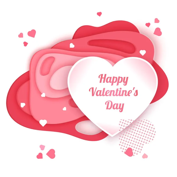 Glückwunschkarte zum Valentinstag mit rosa Hintergrund im Scherenschnitt-Stil. Vektorillustration — Stockvektor