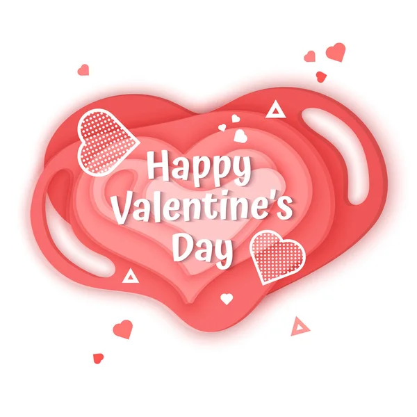 Greeting card happy Valentines day with pink paper cut style background. Vector illustration — 스톡 벡터