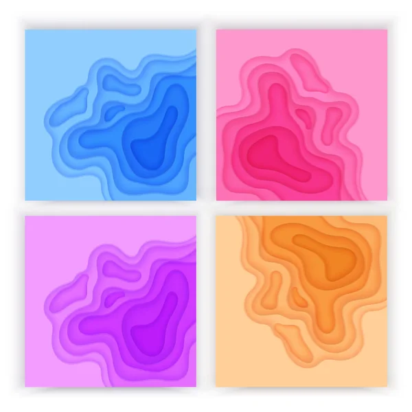Fundo de corte de papel conjunto com 3D slime fundo abstrato de azul, roxo ondas coloridas camadas. Projeto de layout abstrato para brochura, folheto ou cartões de saudação. ilustração vetorial da arte do papel — Vetor de Stock