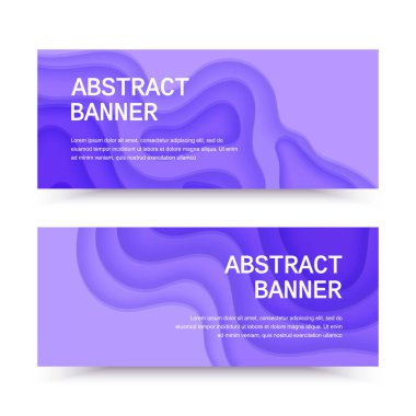 3D soyut mor arkaplan ve kağıt kesiği şekilli yatay pankartlar. İş sunumları, el ilanları, posterler ve davetiyeler için tasarım. Renkli oymacılık sanatı, Vektör Eps 10 tasarım