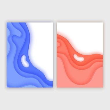 3D soyut arkaplan ve kağıt kesim şekillerine sahip a4 pankart seti. İş sunumları, el ilanları, posterler ve davetiyeler için tasarım. Vektör 10 illüstrasyon istiyor