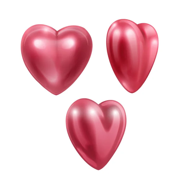 Rojo 3d corazones de color rosa Día de San Valentín símbolo de amor, feliz celebración romántico saludo decoración realista corazón aislado sobre fondo blanco vector ilustración — Archivo Imágenes Vectoriales