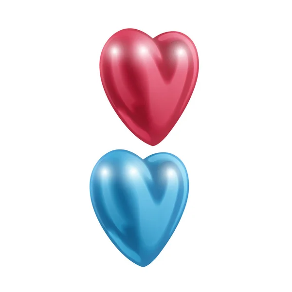 Rojo 3d corazones de color rosa y azul símbolo de amor Día de San Valentín, feliz celebración romántica decoración de saludo corazón realista aislado sobre fondo blanco vector ilustración — Archivo Imágenes Vectoriales