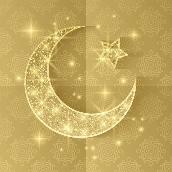 Ramadan kareem illustration mit goldenem mond mit glitzernder textur auf goldenem grund. Vektor-Design-Vorlage für Grußkarte, Poster, Banner, Einladung. — Stockvektor