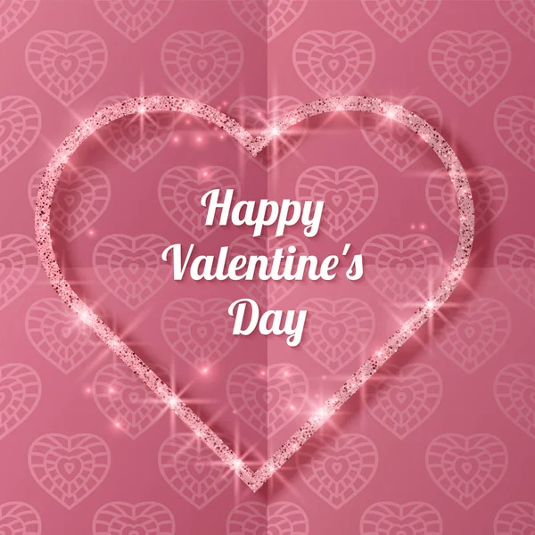 Feliz cartão de Dia dos Namorados, com moldura em forma de coração com textura brilhante —  Vetores de Stock