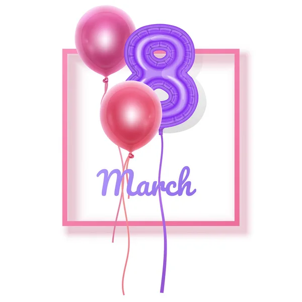 8 de marzo globos, Día de la Mujer fondo blanco con globos, símbolo del amor. 8 de marzo. Vacaciones de primavera. Formato Vector 10 — Vector de stock