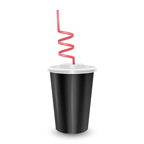 Набір одноразових чашок синього та червоного паперу ізольовані на білому тлі з кришкою та питною соломою для холодного напою - сода, льодовий чай або коктейль, шаблон макету упаковки, формат Vector EPS 10 — стоковий вектор