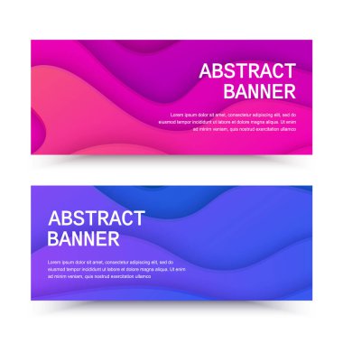 Set of Horizontal banners with 3D abstract pink and blue background with paper cut shapes. Layout for presentations, flyers or posters. Colorful carving art, Vector Eps 10 design