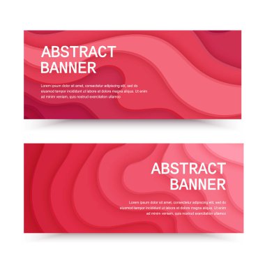 Set of Horizontal banners with 3D abstract red background with paper cut shapes. Layout for presentations, flyers or posters. Colorful carving art, Vector Eps 10 design