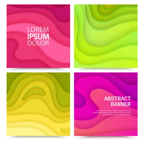 Paper cut background set with 3D abstract background of red, yellow colorful waves layers. Bright layout design for brochure, flyer or greeting cards. Paper art, vector eps 10 format — 스톡 벡터