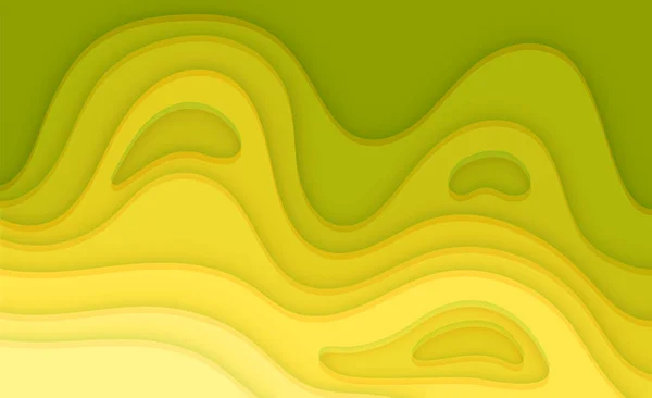 Découpe de papier fond de couleur jaune. Affiche abstraite en papier jaune doux texturé avec des couches ondulées. Artisanat sculpteur. Illustration vectorielle EPS 10. Modèle de plan de couverture — Image vectorielle