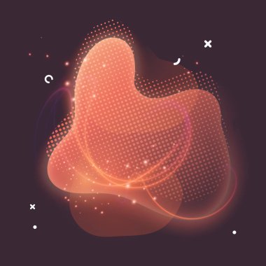 Abstract liquid shape with neon light effects. Fluid design. Isolated gradient wave with geometric lines, abstract shapes of orange color on dark background. Template for your design. Vector format