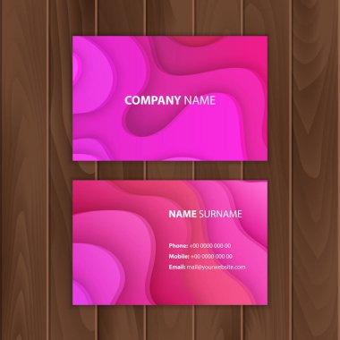 Vektör illüstrasyonu, hediye çeki şablonu veya kağıt kesikli pembe renkli kartvizit tasarımı, modern desen