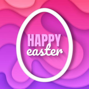 Paskalya Günün kutlu olsun, arka plan koyu pembe ve mor renkli kağıt kesim tasarımı, Vektör illüstrasyonu