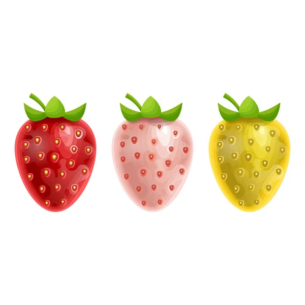 Set White Red Yellow Strawberries Isolated White Background Illustration Cartoon — Stock Vector