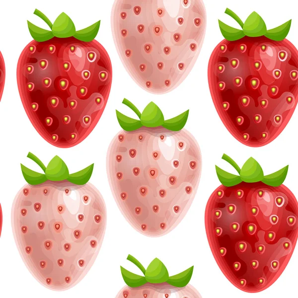 无缝隙无边的植物图案背景 白色背景的草莓装饰 向量Eps 10格式 — 图库矢量图片