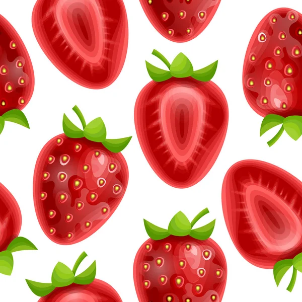 Inconsútil Interminable Fondo Patrón Botánico Decorado Con Fresas Sobre Fondo — Vector de stock