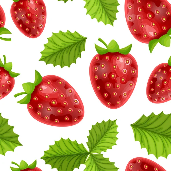 Inconsútil Interminable Fondo Patrón Botánico Decorado Con Fresas Hojas Verdes — Vector de stock