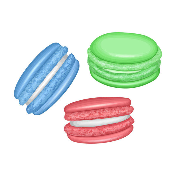 Set of different french cookies macaroons in cartoon style isolated on white background, Sweet and beautiful dessert. Vector eps10 format, Colorful illustration