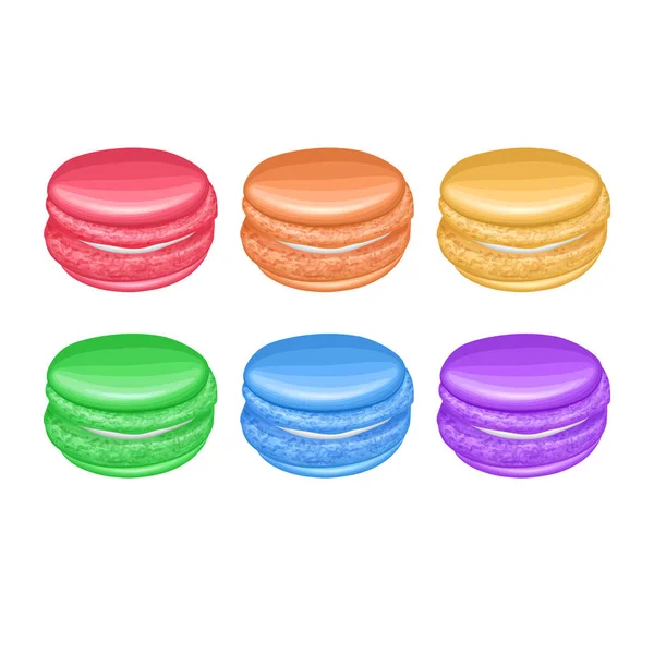 Набор Разноцветных Макарон Французские Печенье Изолированы Белом Фоне Вектор Eps — стоковый вектор